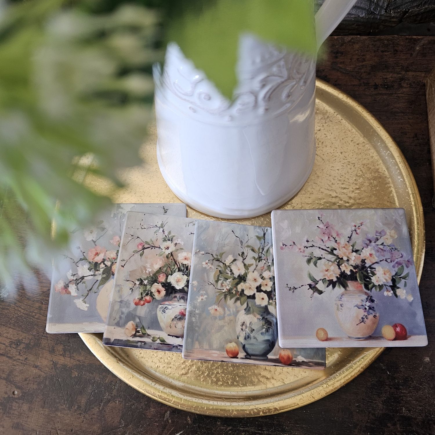 Still Life Painting Flowers in Vase S/4 Coasters