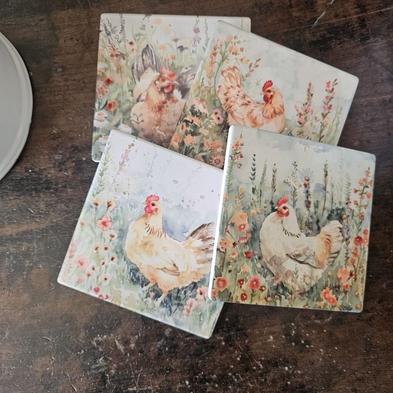 Chickens in a Country Garden S/4 Coasters