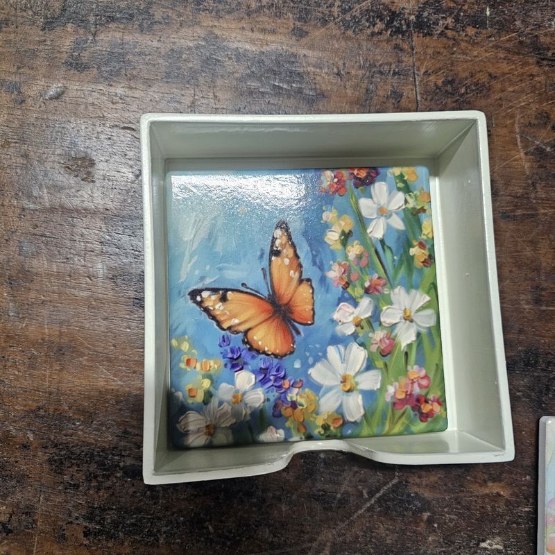 Butterflies w/Country Flowers Ceramic Coasters