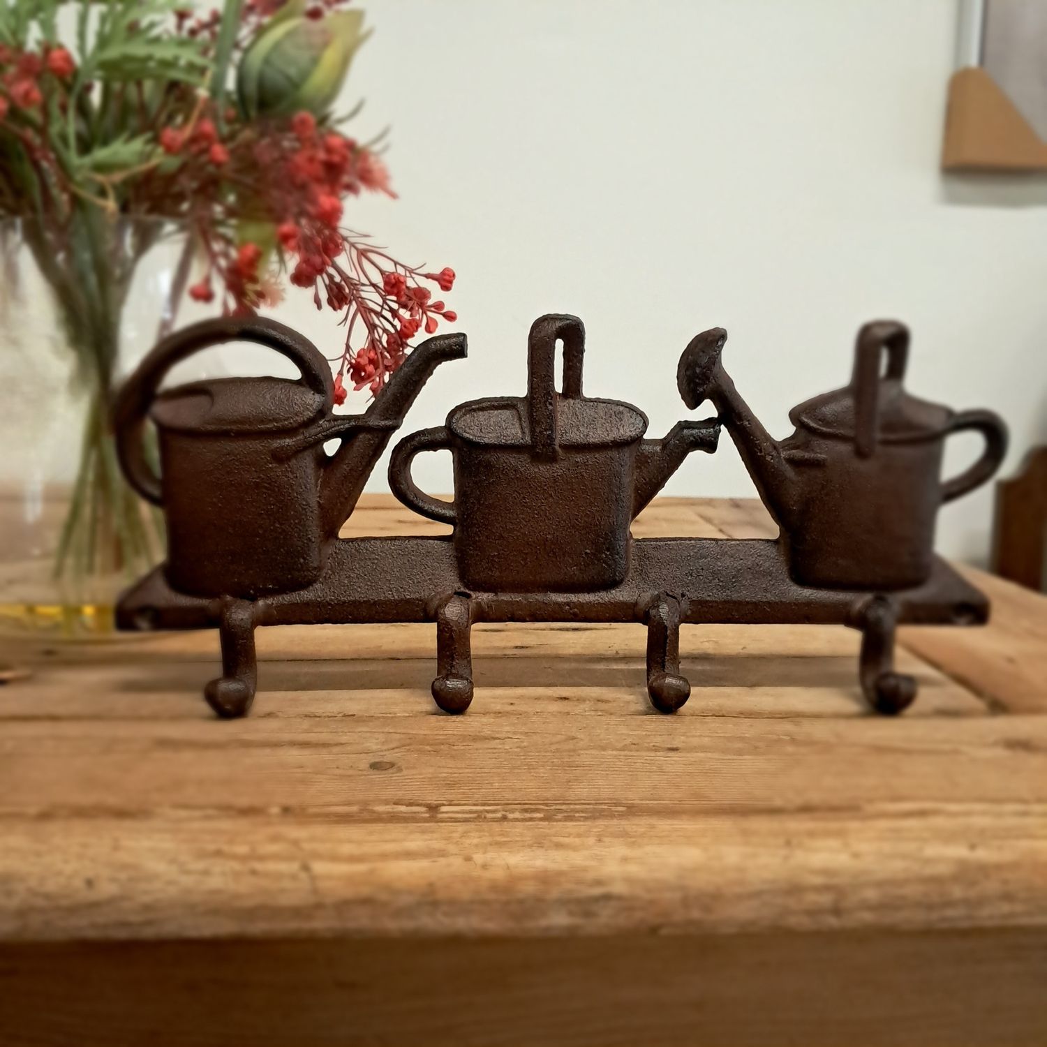 Garden Cast Iron Wall Hooks w/3 Watering Cans