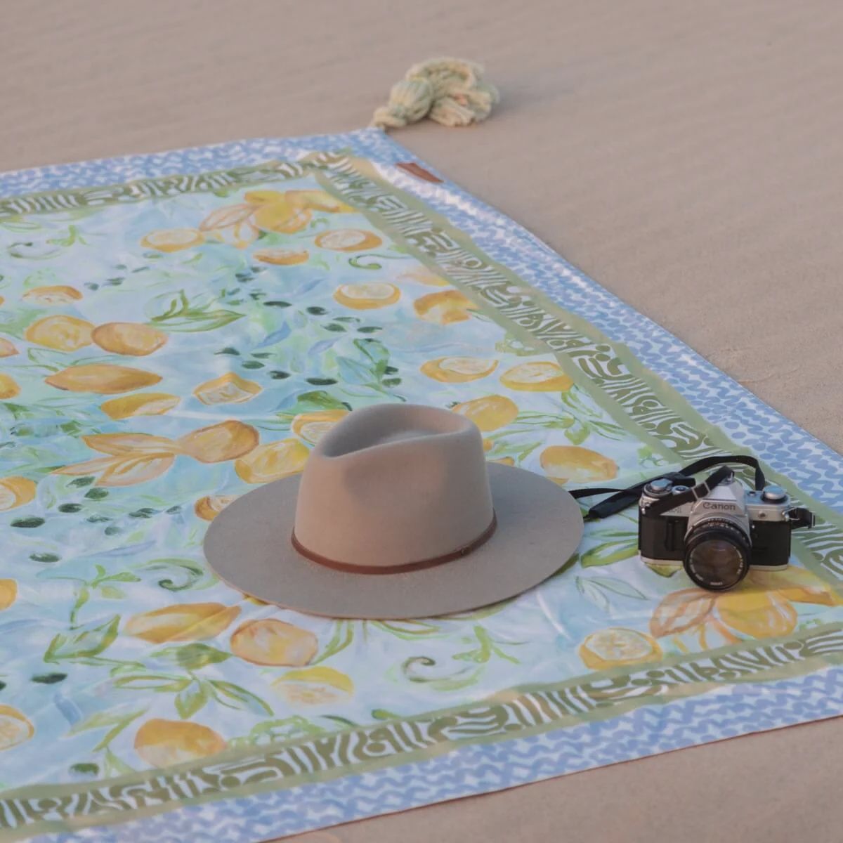 Wandering Folk Lemon/Olive w/Tassles Picnic Rug
