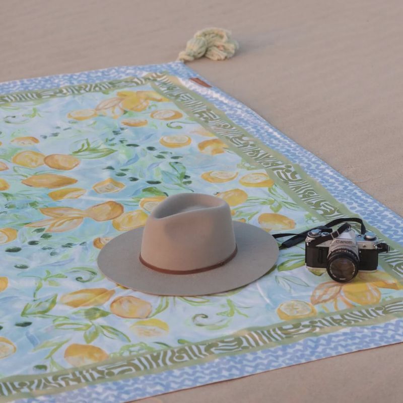 Wandering Folk Lemon/Olive w/Tassles Picnic Rug