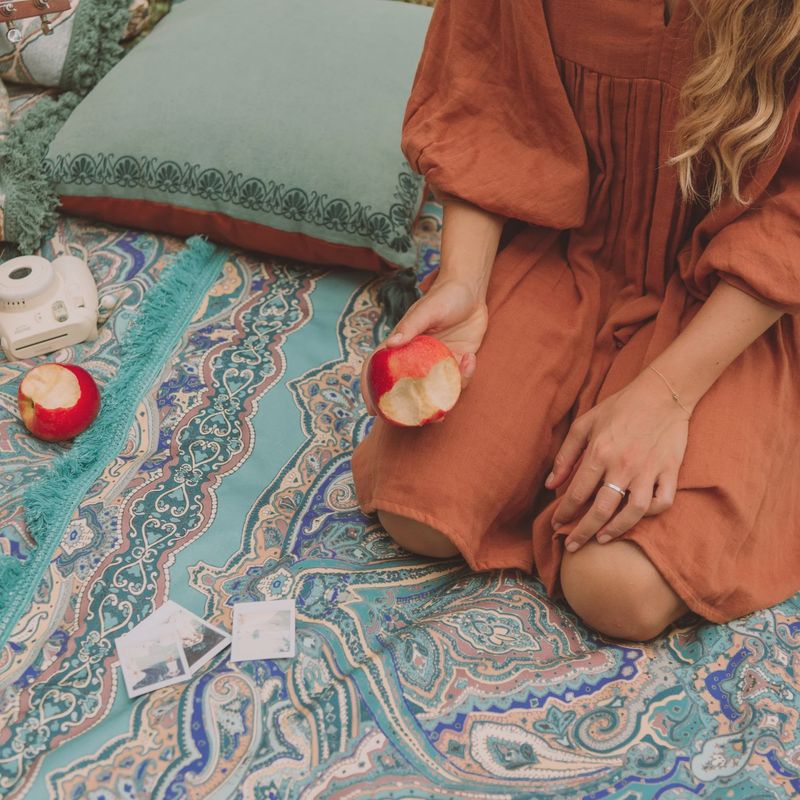 Wandering Folk Jade Topanga Fringed Picnic Rug