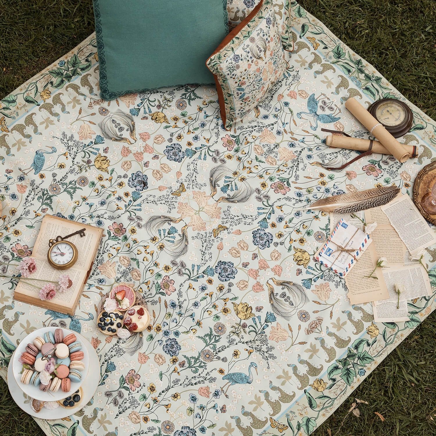 Wandering Folk Sage Wonderland Picnic Rug w/Tassles