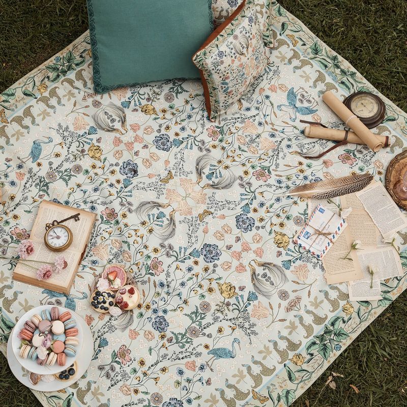Wandering Folk Sage Wonderland Picnic Rug w/Tassles