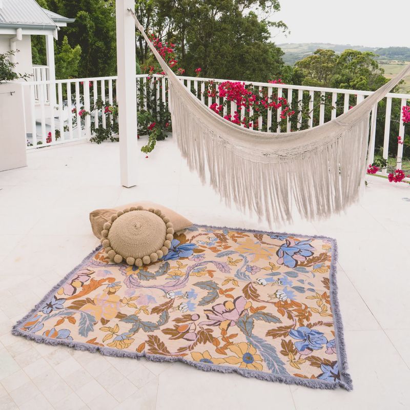 Wandering Folk Flora Lavender Fringed Throw Large