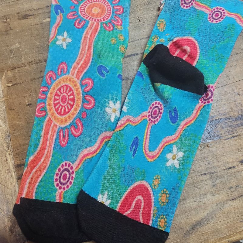 Endless Summer Caitlin Trindall Indigenous Socks womens sz 5-11/mens 6-11