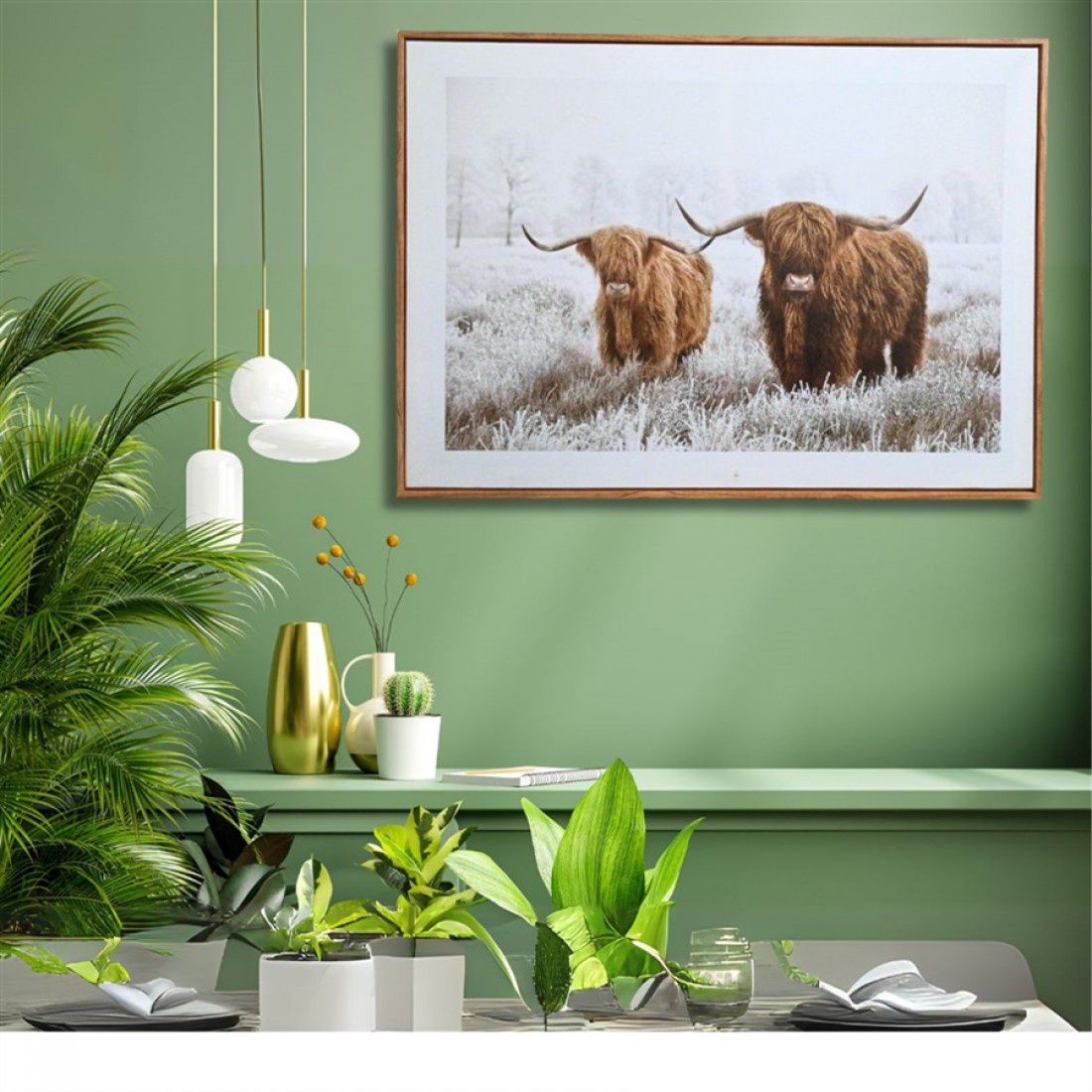 Highland Cows in the Snow Brushed Canvas Print