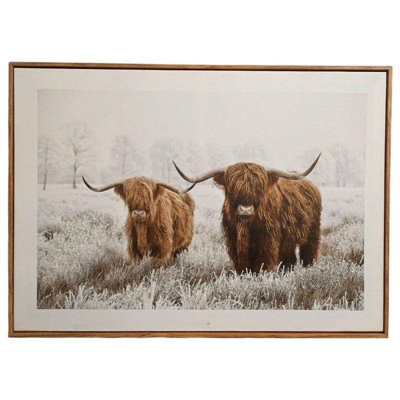 Highland Cows in the Snow Brushed Canvas Print