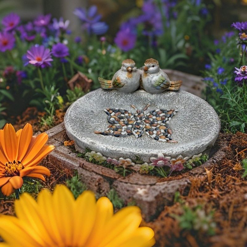 Two Birds Pebble-Style Bird Bath