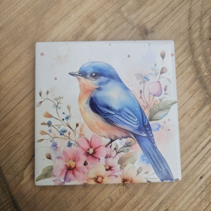 Blue Bird Ceramic Coasters s/4 w/Storage Box