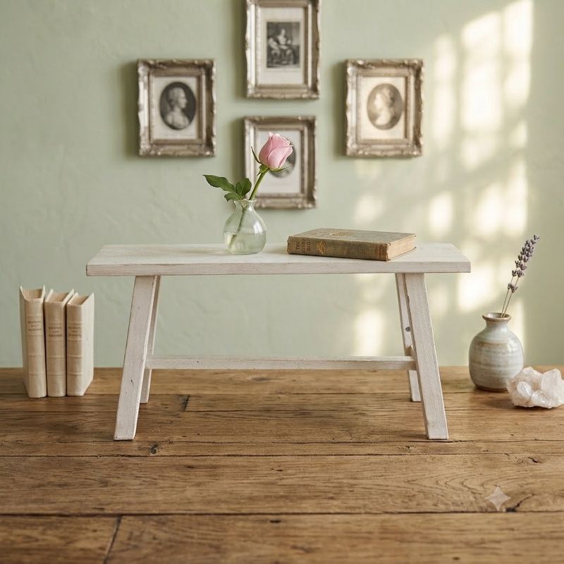Rustic whitewash Wooden Stool Bench