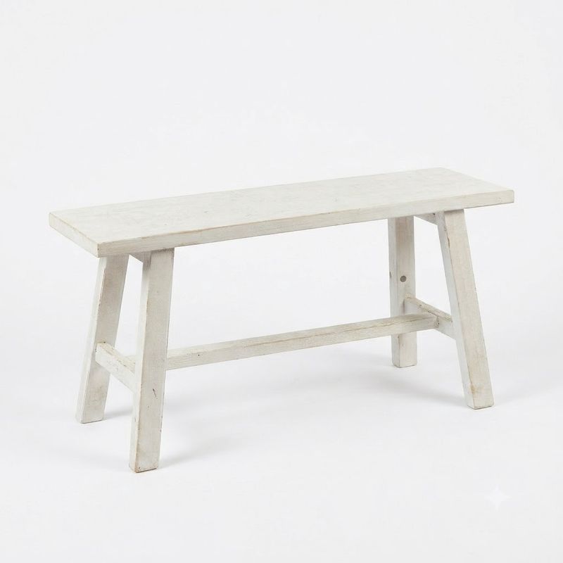 Rustic whitewash Wooden Stool Bench