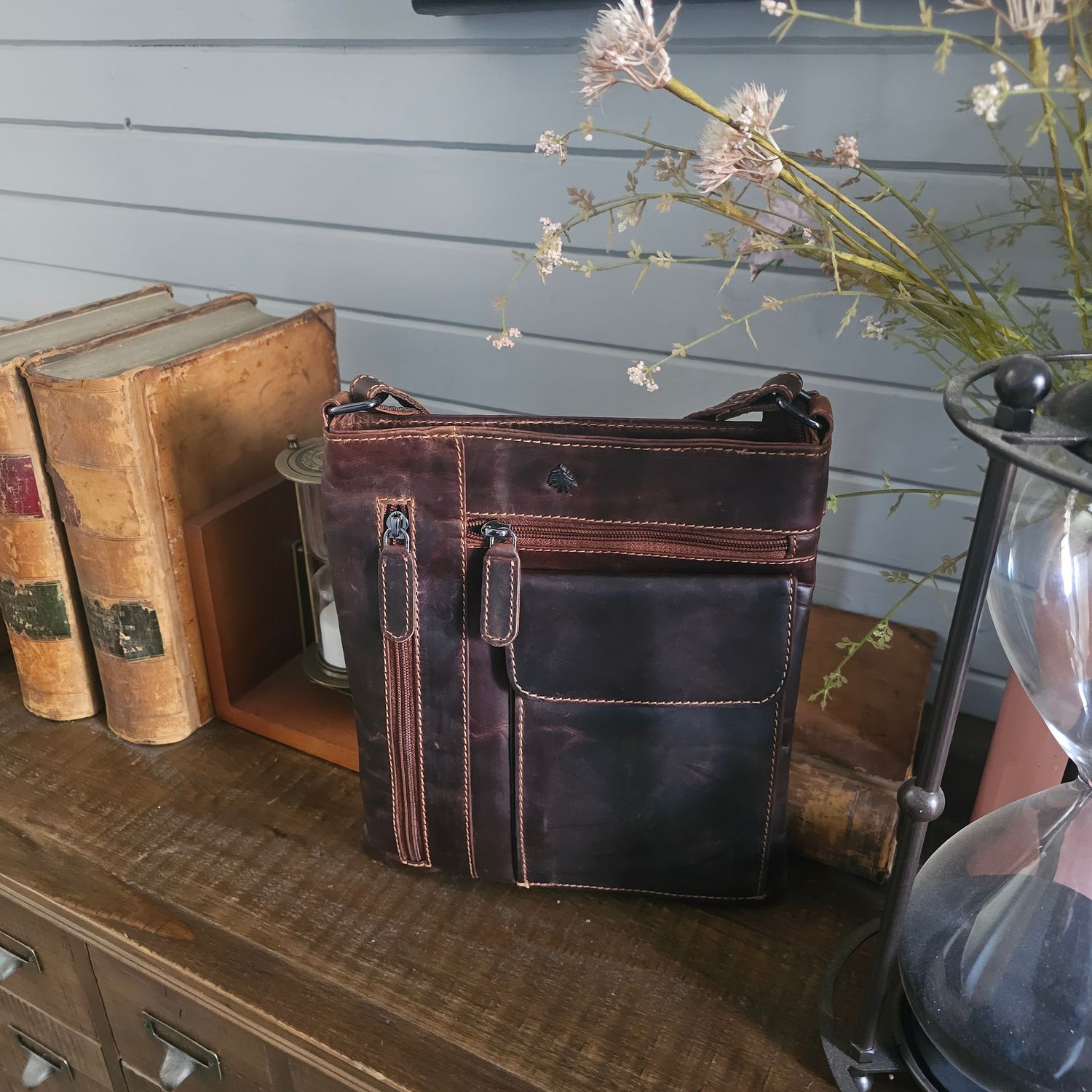 The Tuscan Leather Cross Body Bag, Colour: Sorghum