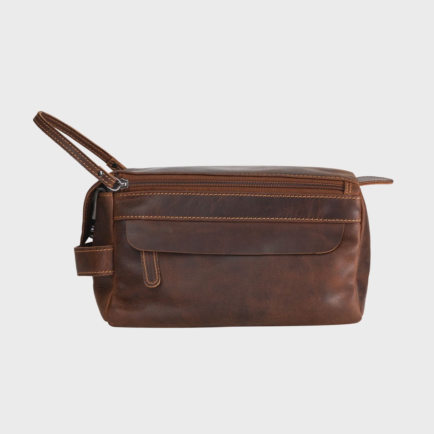 The Jasper Twin zipper Leather Toiletry Bag, Colour: Sorghum