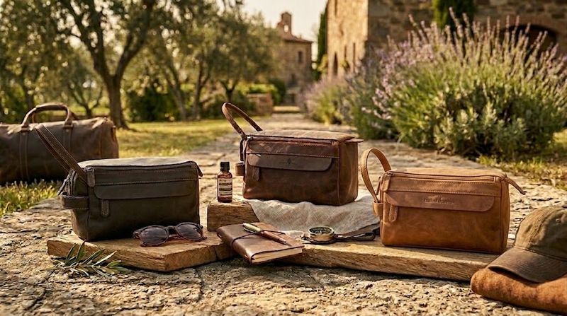 The Jasper Twin zipper Leather Toiletry Bag
