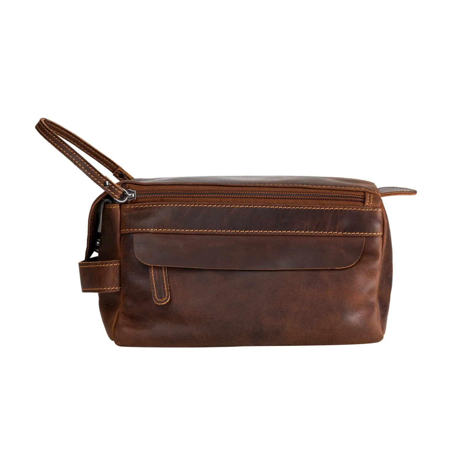 The Jasper Twin zipper Leather Toiletry Bag, Colour: Sorghum