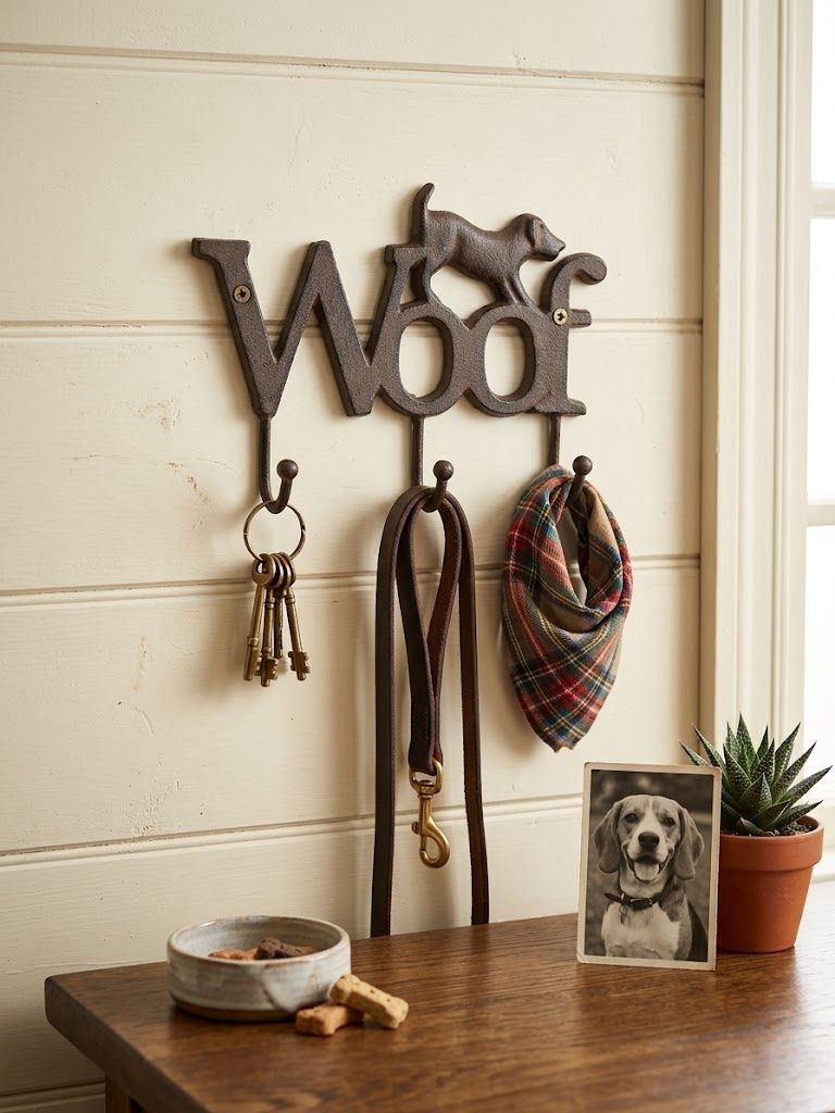 Cast iron dog woof Dog Leash / key rack
