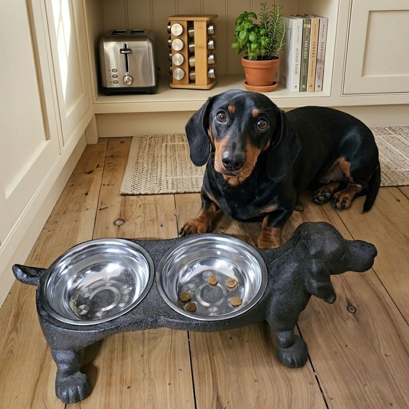 Cast Iron Dachshund Twin Dog bowls