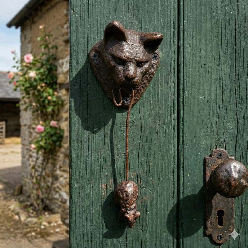 Cat and Mouse door knocker Cast Iron