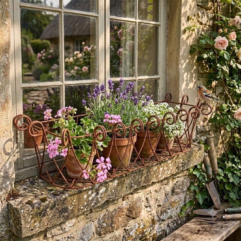 Rustic Curled Metal Window Planter Box Basket