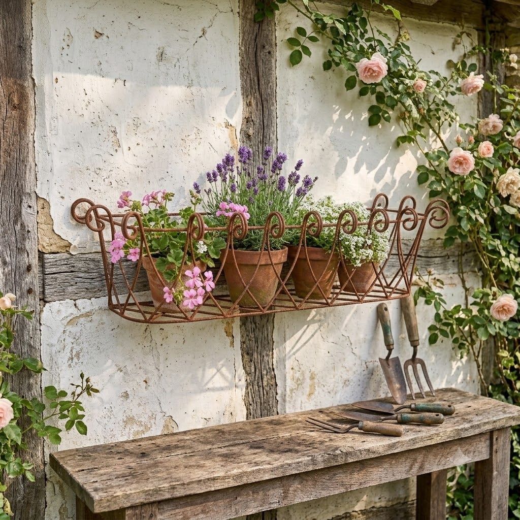 Rustic Curled Metal Window Planter Box Basket