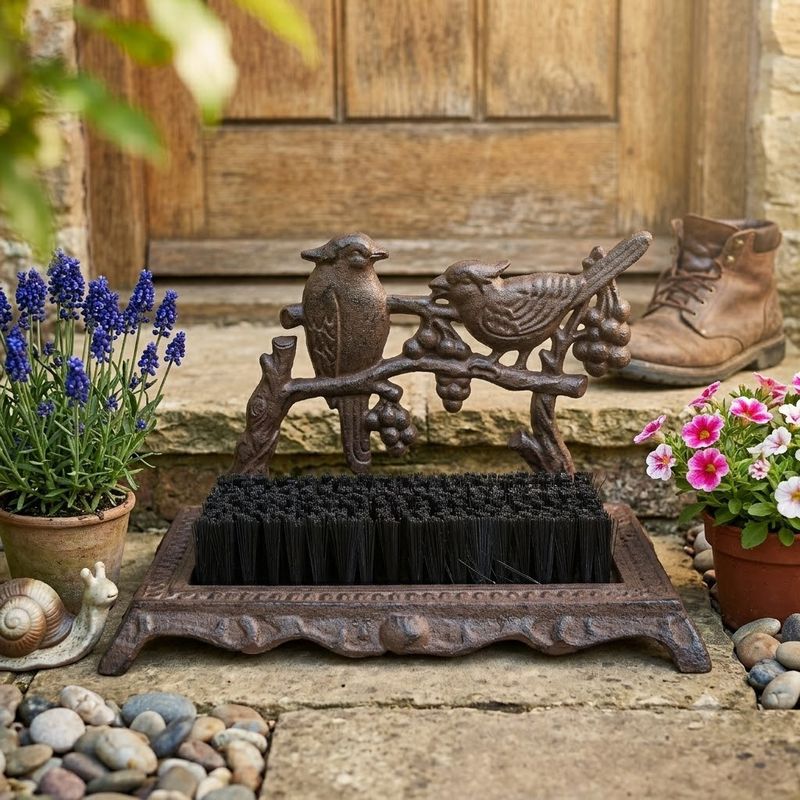 Cast Iron Two Birds Boot Scraper w/Brush