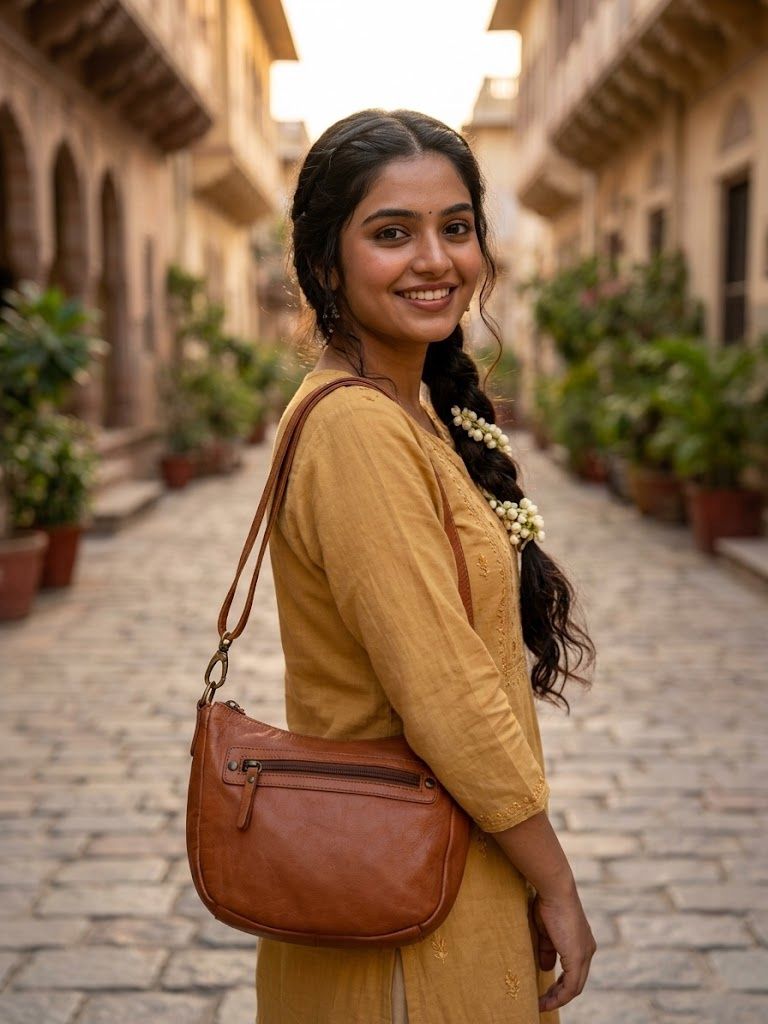 The Pandora Leather Cross body Bag, Colour: Cognac