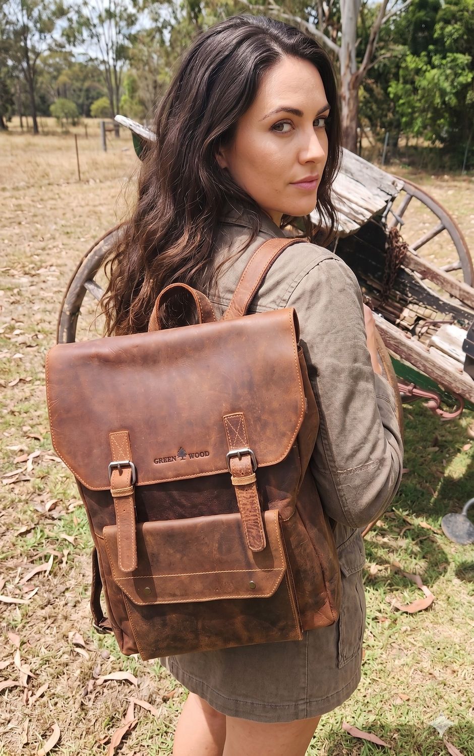 The Wrangler Leather Backpack &amp; Laptop Bag, Colour: Sorghum