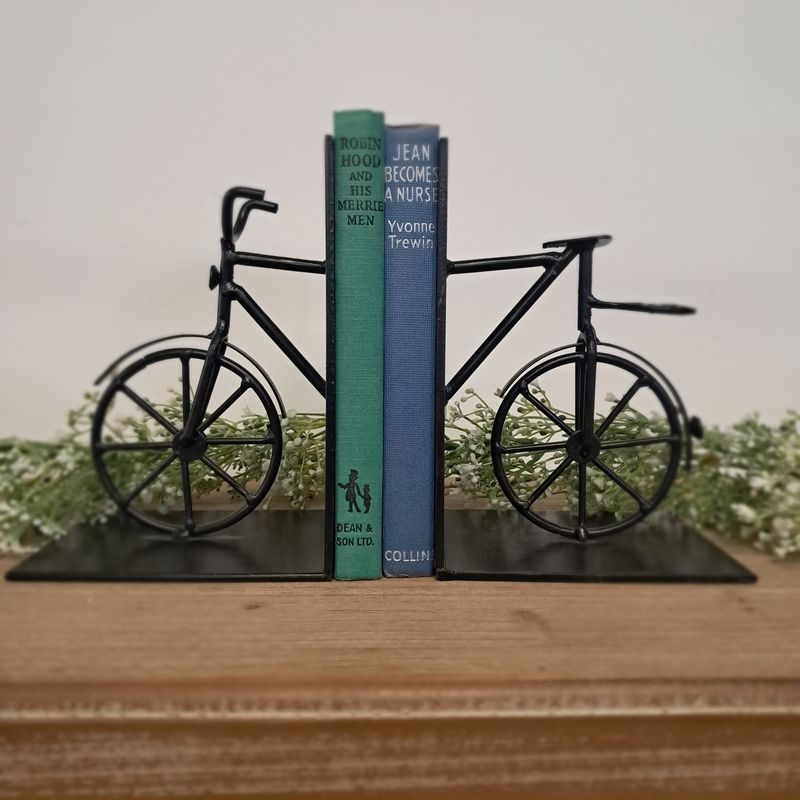 Black metal bicycle bookends