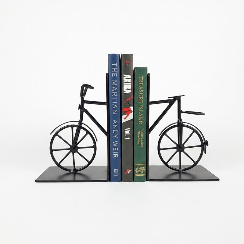 Black metal bicycle bookends