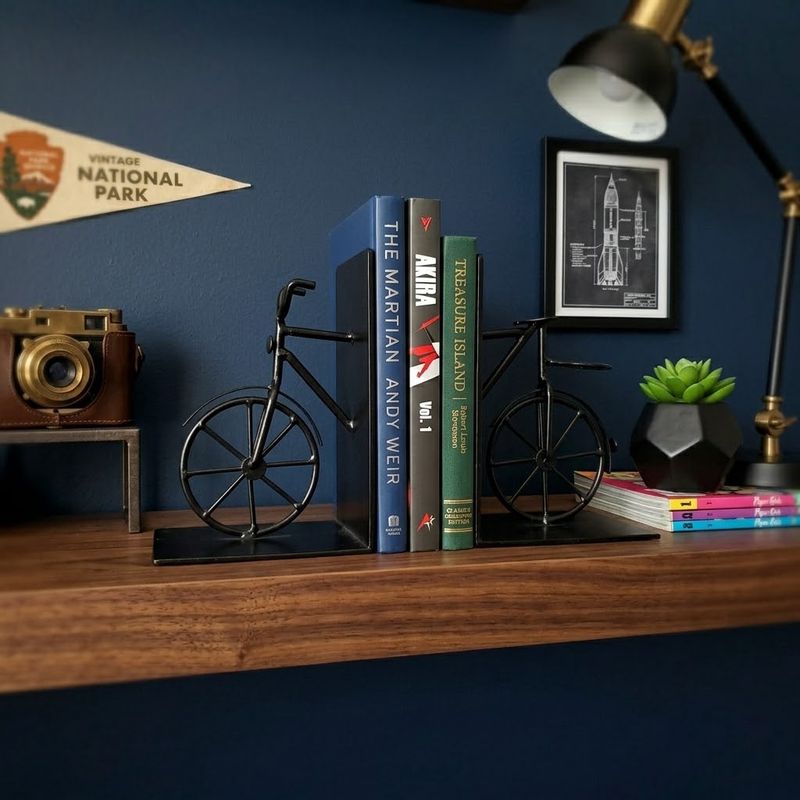 Black metal bicycle bookends
