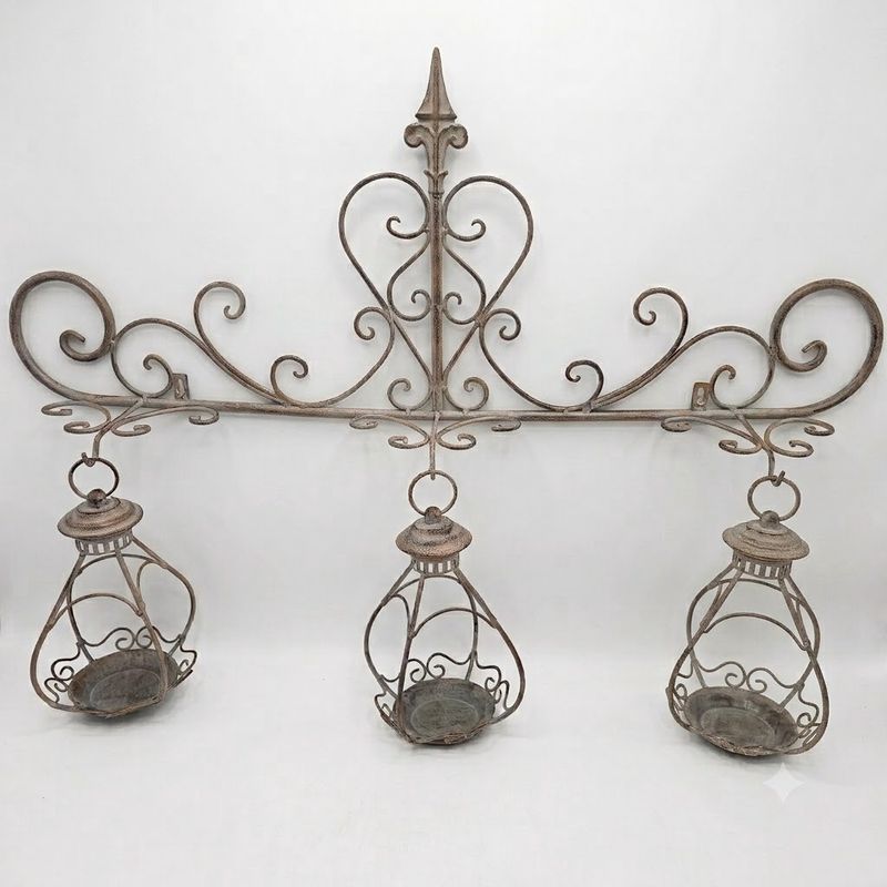 3 Rustic Hanging Planters Wall Art Antique Green