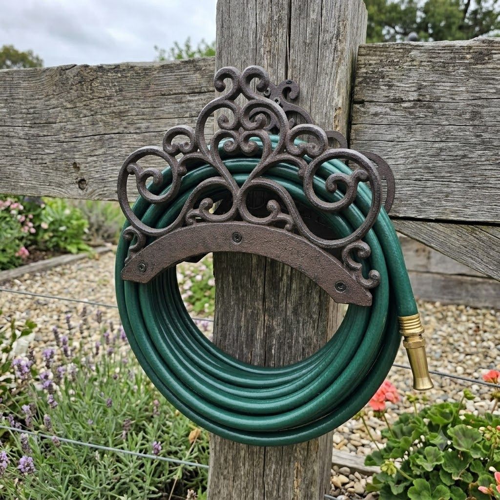 Cast Iron Lacework Garden Hose Reel Holder