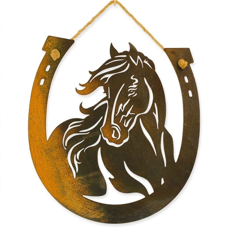 Horse in Horseshoe Wall Hanging Metal Art