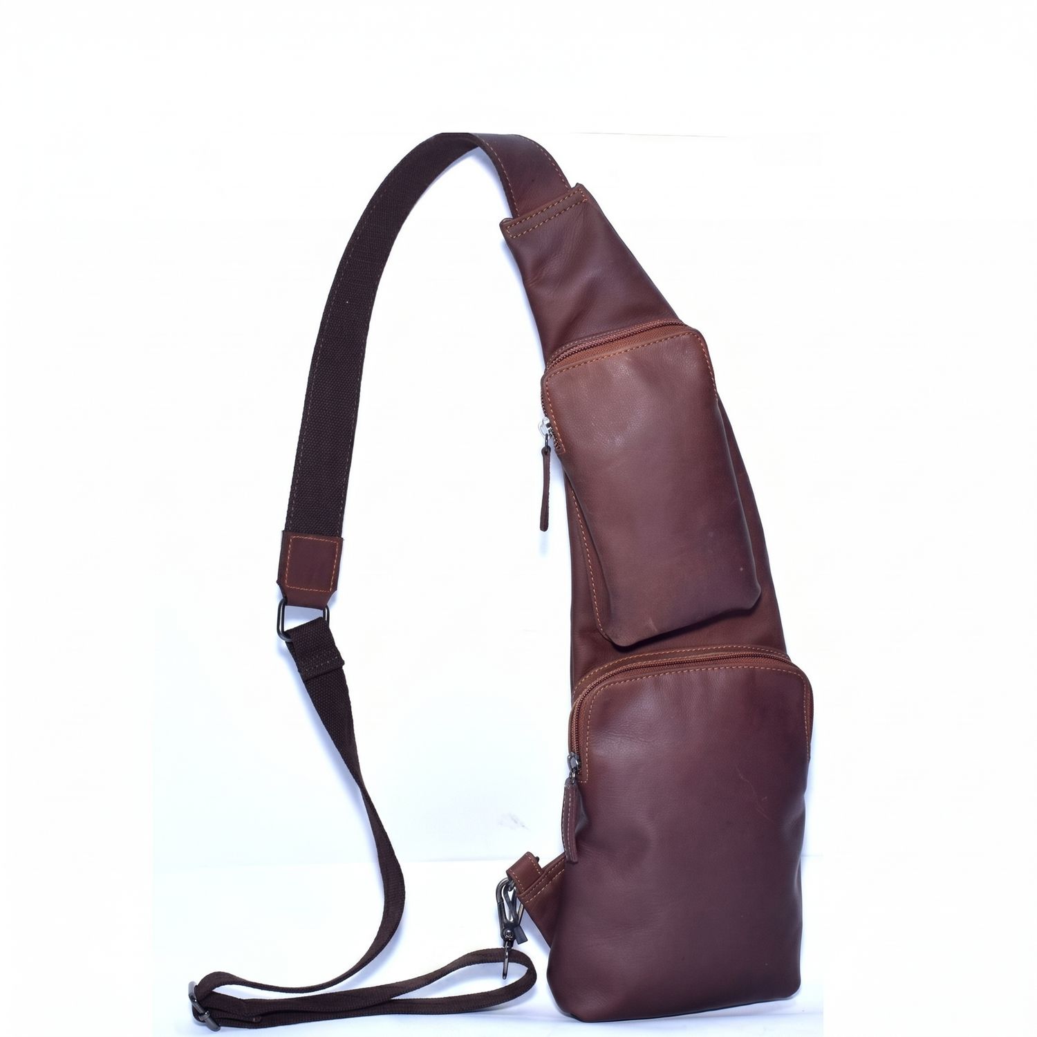 The Harley Leather Crossbody Sling Bag Chest Pack, Colour: Mocha