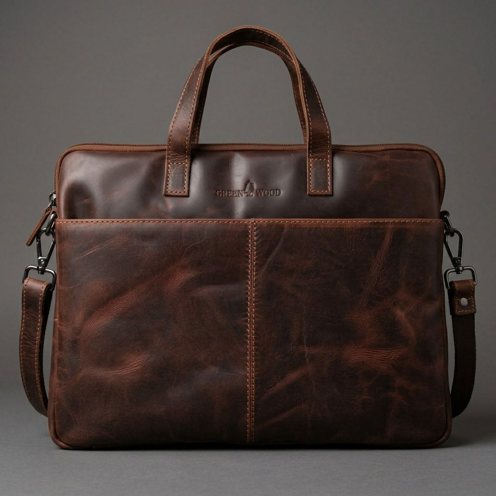 The Charlie Leather Laptop Bag, Colour: Sorghum, Size: 15/16 Inch