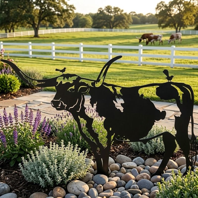 George the Longhorn With Wrens Metal Art