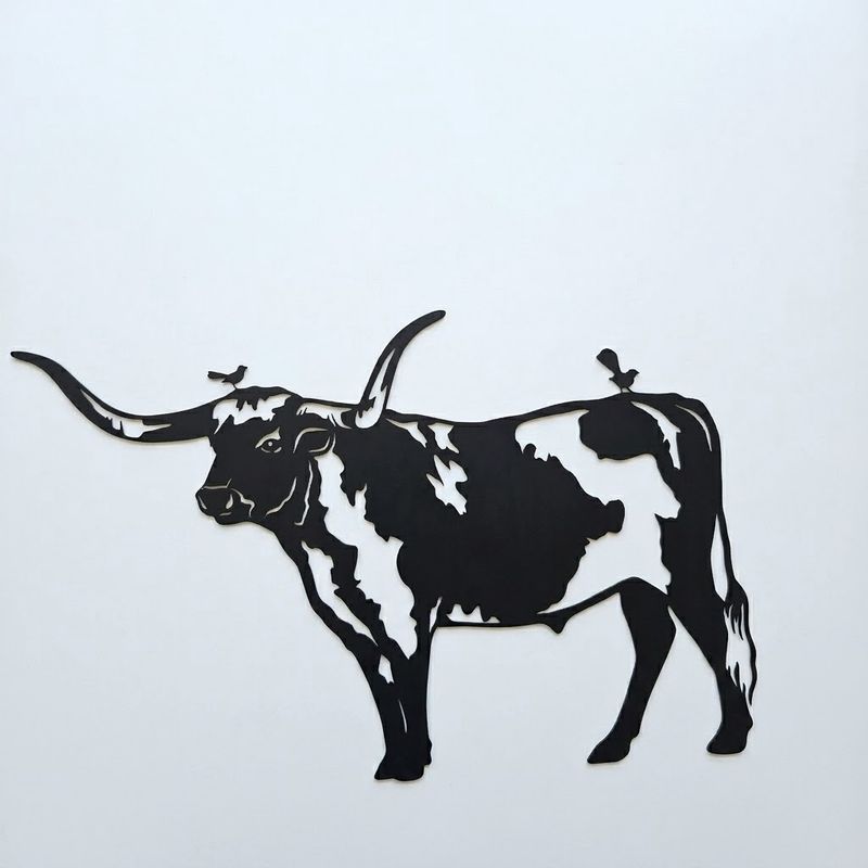 George the Longhorn With Wrens Metal Art