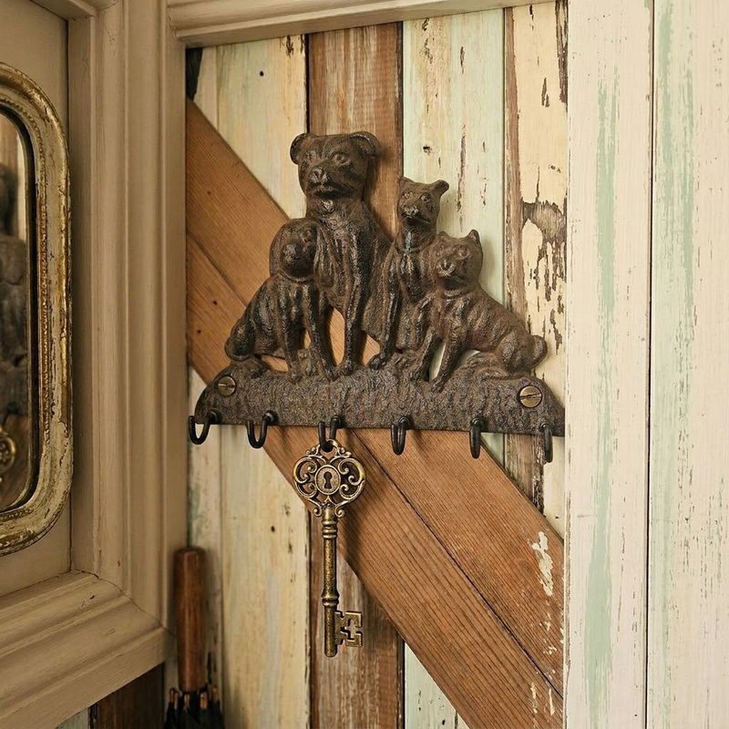 4 Dog Cast Iron Leash/ Key Holder Wall Hooks