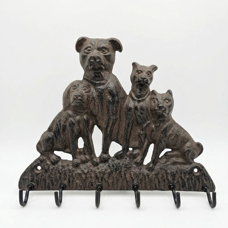 4 Dog Cast Iron Leash/ Key Holder Wall Hooks