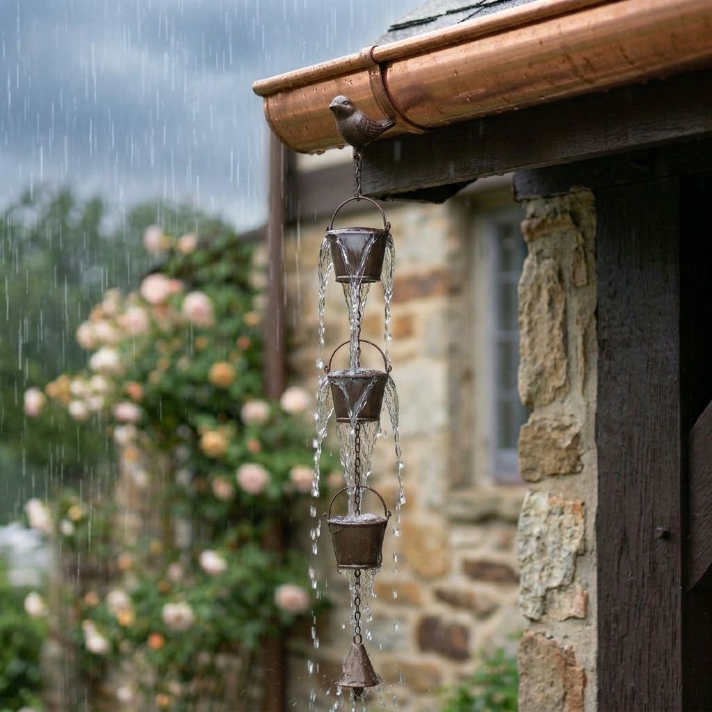 Sweet Bird w/Metal Buckets Rain Chain &amp; Bell