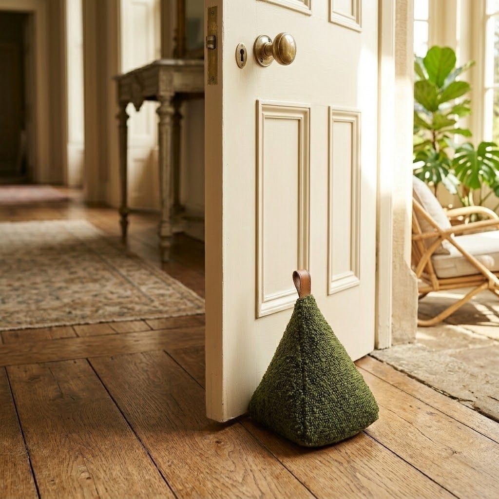 Boucle Door Stop w/leather Style Tab Olive