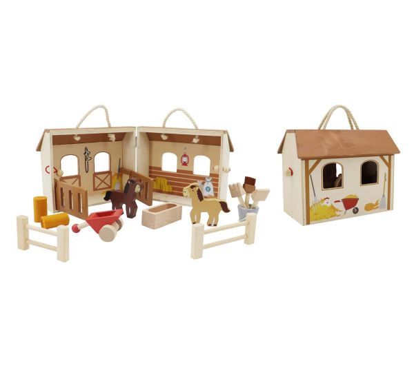 Wooden Stable w/Horses Play Set