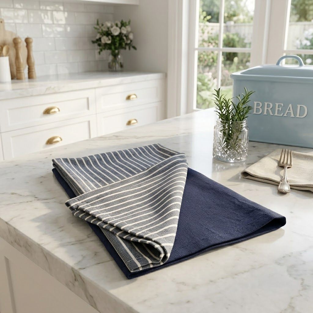 Butchers Pinstripe Blue Teatowels s/2