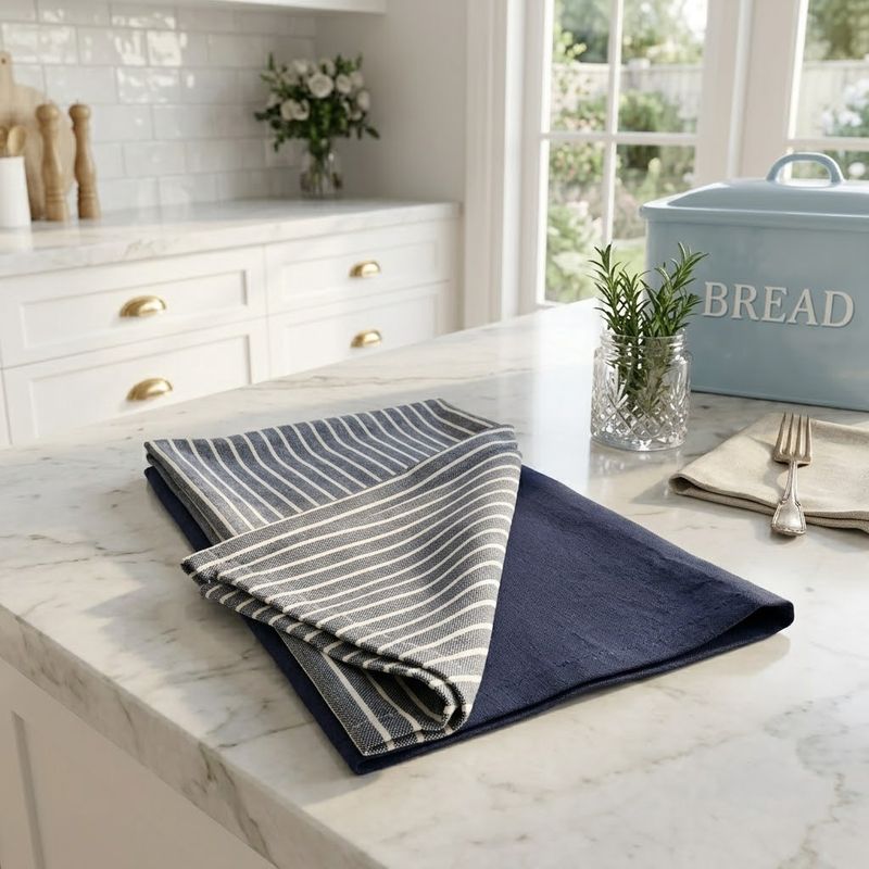 Butchers Pinstripe Blue Teatowels s/2