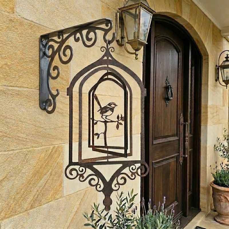 Ornate Hanging Bird Cage w/Wren Australian Metal