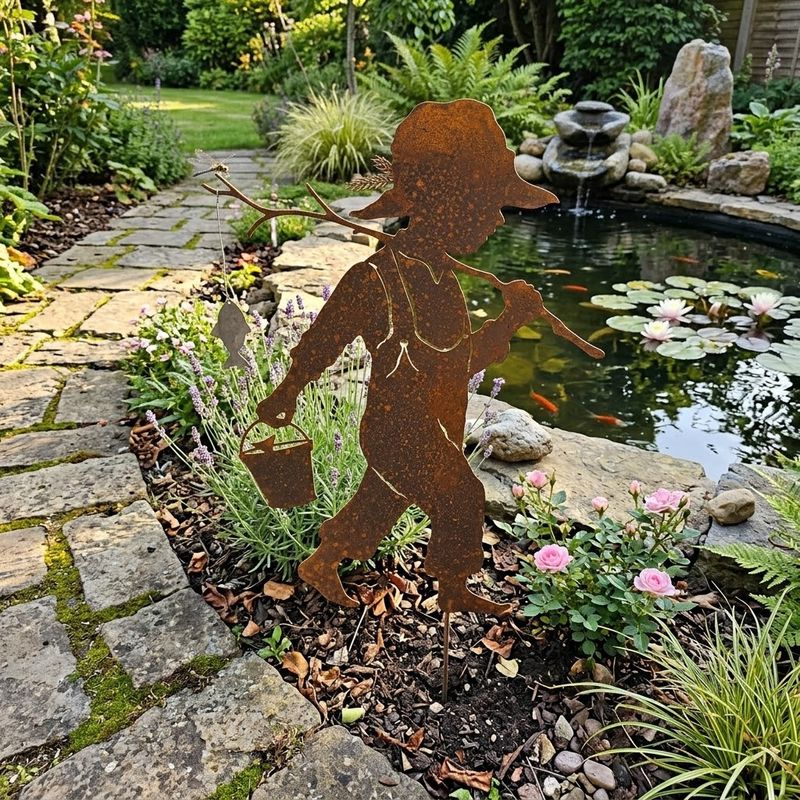 Boy w/Stick Fishing Rod &amp; Bucket Aust Metal Art