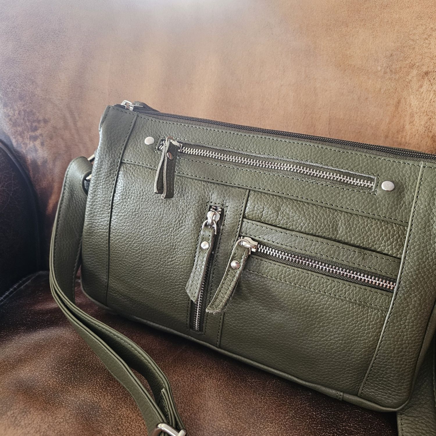 The Charlotte Leather Shoulder Bag, Colour: Olive