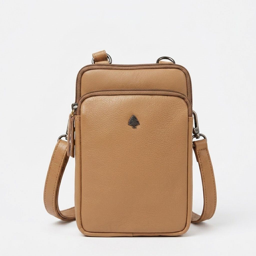 The Luna Mobile Phone Leather Bag, Colour: Tan